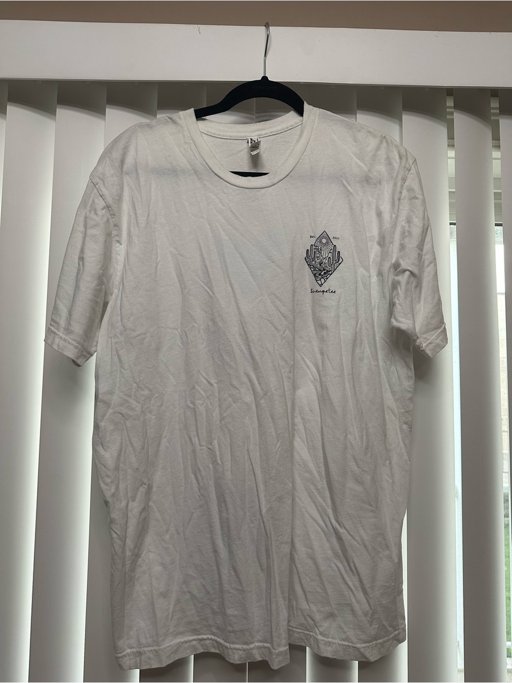 American Apparel White Short-Sleeve Crewneck Tee with Small Black Graphic